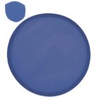 A blue collapsible frisbee with a matching blue carrying pouch.
