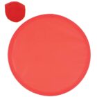 Red foldable frisbee with carrying pouch on top left corner.