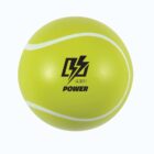 Yellow tennis ball with white curved lines and black POWER logo and text.