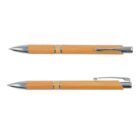 Two silver-tipped bamboo pens, one with the tip extended and the other retracted, both with metal clips.