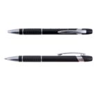 Two black ballpoint pens with silver accents, one capped, the other uncapped, placed horizontally.