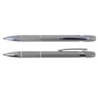 Two silver ballpoint pens with textured grips and clips, shown from side and top views against a white background.