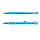 Two blue pens with silver accents; one with tip exposed, the other with cap on.