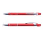 Two red pens with silver accents, one with the pen tip exposed and the other with the cap covering the tip.