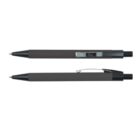 Two black ballpoint pens with clips, shown in profile and side view, isolated on a white background.