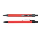 Two red and black retractable pens, one with a clip.