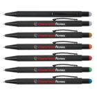 Seven black pens with different colored tops and clips, featuring Chesterwood Homes branding in white text.