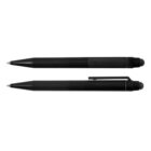 Two black pens on a white background, one shown from the side and the other from the top.