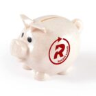 White piggy bank with Rocket Loans logo on its side.