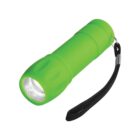 Green flashlight with a black wrist strap attached.