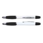 Two black and white pens with clips, one facing up and the other facing down, isolated on a white background.