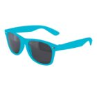 Blue sunglasses with dark lenses and a classic frame design.