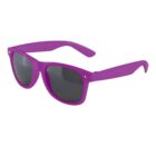 Purple sunglasses with dark lenses on a white background.