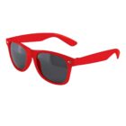 Red sunglasses with dark lenses and a classic frame design.