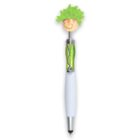 Green novelty pen with a smiley face and green fuzzy hair on top.