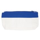 Blue and white zippered pouch with a simple, minimalistic design on a white background.