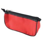Red zippered pouch with black trim and a silver zipper pull.