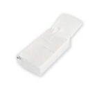 A small, white pocket tissue pack with an open top, revealing folded tissues inside.