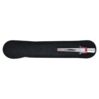 A silver mechanical pencil with a red grip is placed in a black velvet pouch.