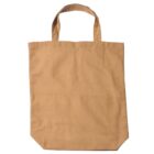 A plain light brown canvas tote bag with two handles, against a white background.