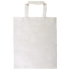 A plain, off-white, square-shaped tote bag with sturdy double handles is shown against a white background. The bag appears blank with no visible logos or designs.