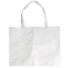 A large, plain white reusable tote bag with long handles. The bag is empty and positioned upright, showing its flat front side. The background is plain white, highlighting the bags shape and simple design.