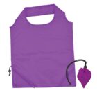 A purple reusable shopping bag with a matching small pouch attached. The bag is open and flat, showing its simple design, while the pouch is cinched with a black drawstring.