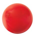 A smooth, shiny red rubber ball on a white background.