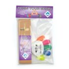A packaged Train Your Brain set containing a wooden pencil and a white fidget spinner with colorful tips. The package header features a cartoon brain lifting weights with the text Studying Improves Brain Power.