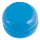 A blue yo-yo with a smooth, shiny surface, resting against a white background.