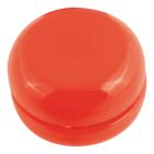 A bright red, glossy yo-yo with a smooth, rounded surface. The toy is compact and symmetrical, with a thread groove visible on the side.