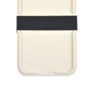 A rectangular, off-white object with rounded corners, featuring a wide black band across its middle. The bottom section has a recycling symbol and some faint text. It appears to be a case or cover.