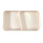 A rectangular, light pink, divided tray with rounded corners and a central partition, creating two equal compartments. The tray has a smooth, minimalist design.