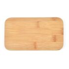 Rectangular wooden cutting board with rounded corners, displaying a light wood grain pattern.