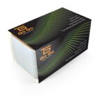 A black, rectangular cardboard food box labeled Go Go Fresh Food Fast. The design features green dotted patterns and text offering discount and delivery information. The logo includes an orange stylized g.