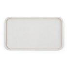 A rectangular, off-white, speckled serving tray with rounded corners and a shallow lip.