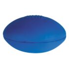 A small, blue toy football designed for dogs. The ball is oval-shaped with a textured strip across the top for grip. It appears to be made of durable rubber or similar material, suitable for play and fetching activities.