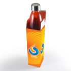 A metal water bottle is partially enclosed in a vibrant orange and yellow packaging with swirling patterns. The box features a stylized blue drop logo and the words Legend Alliance printed below it.