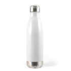 A white stainless steel water bottle with a silver cap and base, standing upright on a white background.