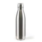 A stainless steel insulated water bottle with a screw-on cap, standing upright against a white background.