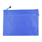 A blue, translucent zippered pouch with a mesh texture and a black toggle on the zipper. The bag is empty and placed against a plain white background.