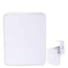 A white, square-shaped wall plate is shown with a matching cable connector piece next to it. The connector has a small metallic piece visible, likely for electrical connection. Both items appear sleek and minimalistic.