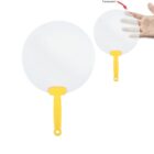 Two round, transparent mesh screens with yellow handles, resembling basting screens, shown against a white background. One is smaller with a hand partially visible behind it, demonstrating the screens transparency.
