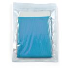 A folded blue mesh cloth sealed in a clear plastic pouch on a white background.