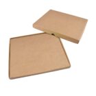Two flat, brown cardboard boxes are shown, one open and one closed. The open box is positioned in front of the closed one, both lying on a white background. They have a simple, plain design, commonly used for packaging.