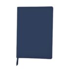 A closed, blue notebook with a matching blue ribbon bookmark hangs from the bottom. The notebook is positioned vertically, showing its front cover with a simple, unadorned design.