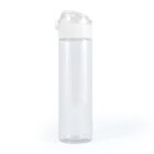 A clear, cylindrical plastic water bottle with a white flip-top lid. The lid has a small handle for easy carrying. The bottle is empty and set against a plain white background.