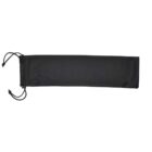 A long, rectangular black pouch with drawstrings on the left side, laid flat on a white background.