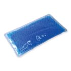 A rectangular gel ice pack filled with small blue gel beads, encased in a clear plastic cover. The pack appears flexible and is designed for hot or cold therapeutic use.