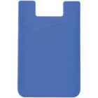 A blue silicone card holder with a wavy design near the top and a rectangular shape. It has an open slot for holding cards and a textured surface at the upper portion for improved grip.